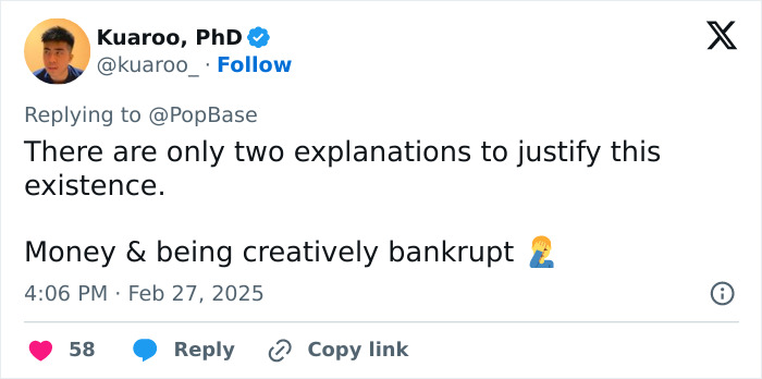 Tweet criticizing Shrek 5's clean animation style and meme-based humor, citing money and creative bankruptcy.