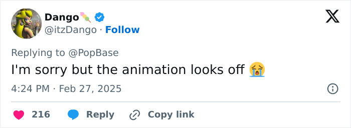 Tweet criticizing Shrek 5 teaser for animation style, expressing disappointment with crying emoji.