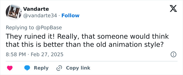 Tweet criticizing Shrek 5 animation style, questioning its superiority over older style.