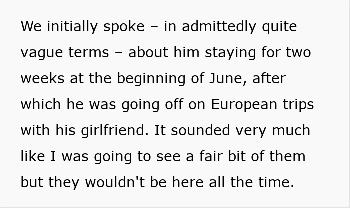 Text discussing a stay agreement and future travels.