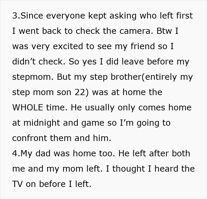 16YO explains why they went out instead of babysitting, mentioning stepbrother and stepdad were at home.