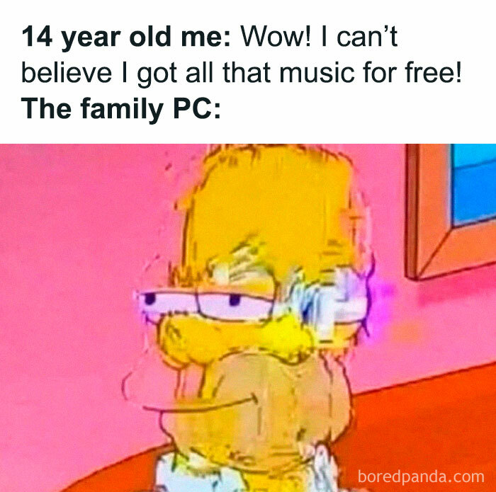 Blurry cartoon character, representing a nostalgic 2000s memory of downloading music on a family PC.