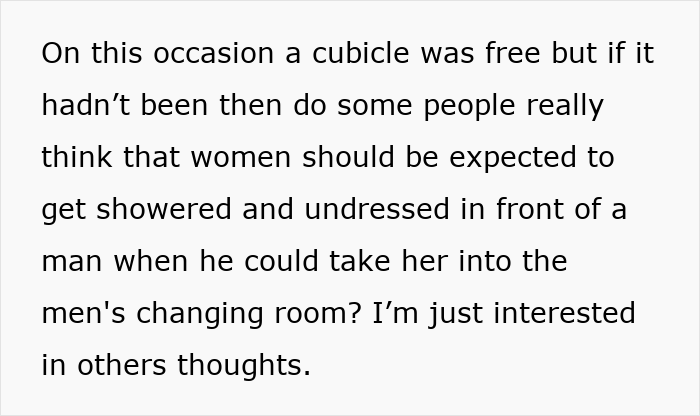 Text of a message discussing women&rsquo;s changing room and a dad bringing his daughter there.