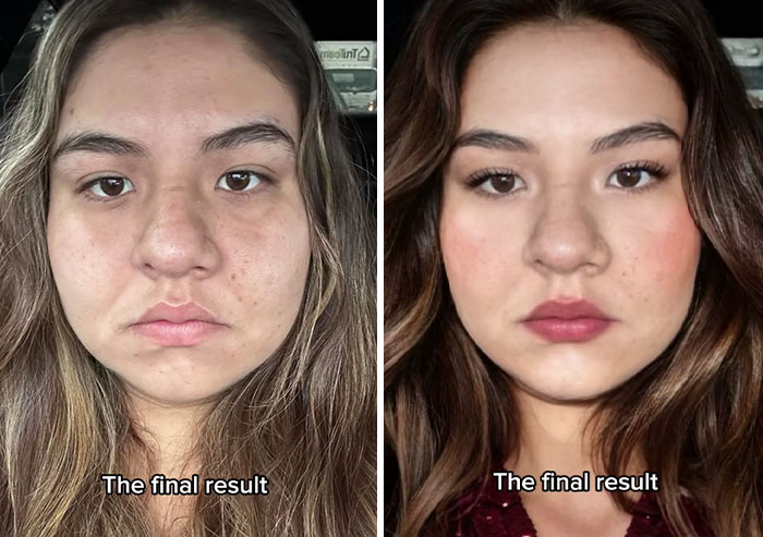 Before and after images showcasing a digital makeover, highlighting the transformative skills of a content creator.