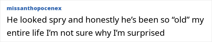 Comment discussing Gene Hackman appearing spry despite age, reflecting on his long-standing presence.