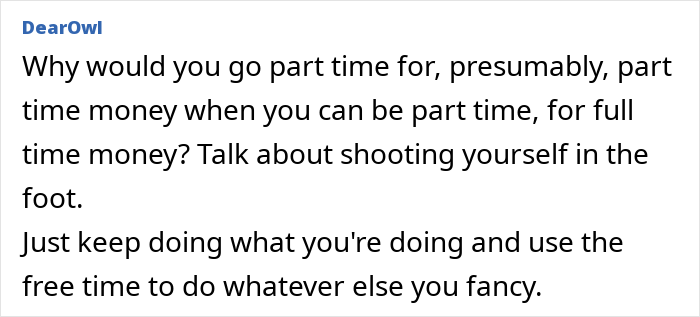 Text from DearOwl discussing automated job leading to more free time.