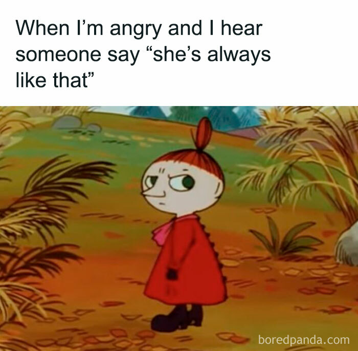 Mental health meme featuring a character with an annoyed expression in a forest setting.