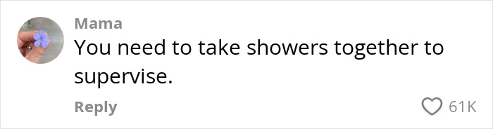 Comment suggesting showering together to supervise, related to viral clip about husband and wife shower routines.