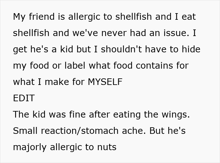 Text on allergic reaction from roommate's food misunderstood by 7YO's dad.