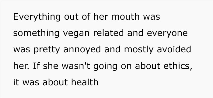 Text snippet about vegan-related discussions causing annoyance at family events. Text snippet about vegan-related discussions causing annoyance at family events.