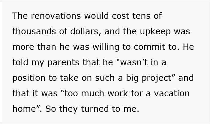 Man Expects To Use Family Cabin For Free After Not Helping Restore It, Gets A Reality Check Man Expects To Use Family Cabin For Free After Not Helping Restore It, Gets A Reality Check
