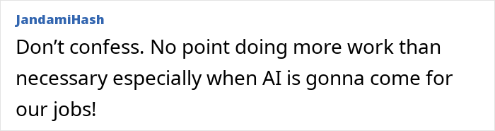 Text discussing automation, confessing, and AI jobs with humorous tone.