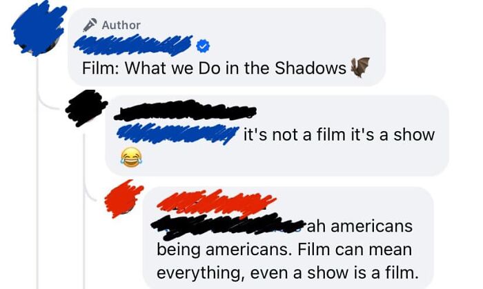 Social media exchange with users incorrectly correcting a film as a show.