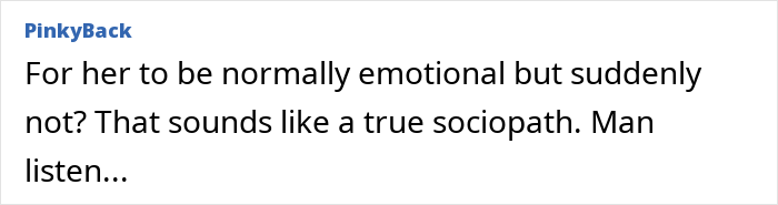 Text comment about emotional changes in a relationship and a potential sociopath.