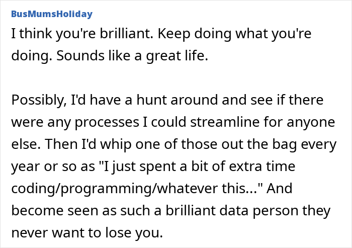 Text post discussing job automation and personal efficiency strategies.