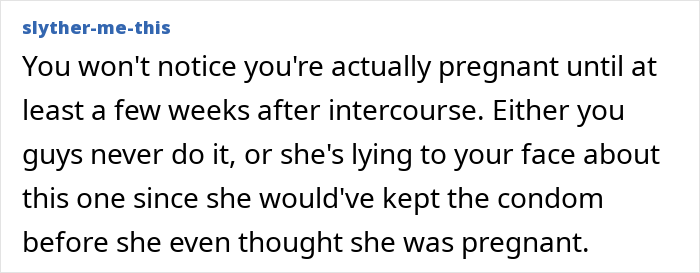 Text from a user about pregnancy and relationship suspicions related to keeping a condom.