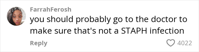 Comment suggesting medical attention for a potential infection after using makeup testers at Sephora. Comment suggesting medical attention for a potential infection after using makeup testers at Sephora.