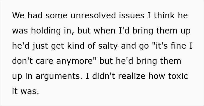 Text excerpt resolving relationship issues and toxic behavior.