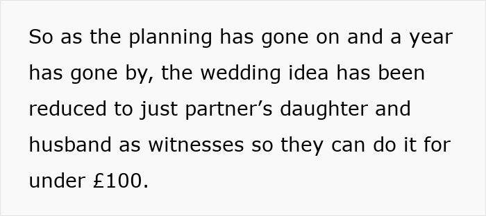 Text from an online post discussing a wedding invitation issue related to cost.
