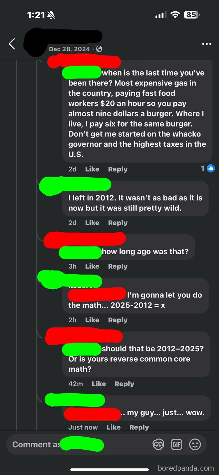 Chat showing someone incorrectly attempting to correct another's math calculation.