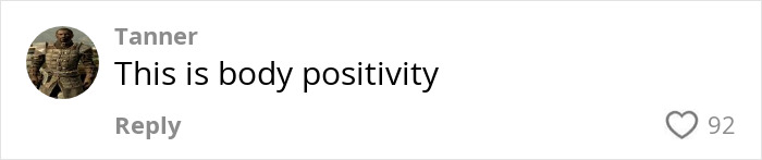 Comment on body positivity related to lifestyle changes, with 92 likes.