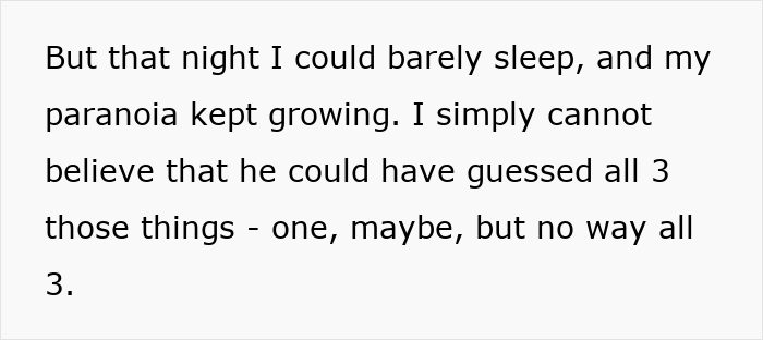 Text discussing paranoia and disbelief about a student's creepy comment. Text discussing paranoia and disbelief about a student's creepy comment.