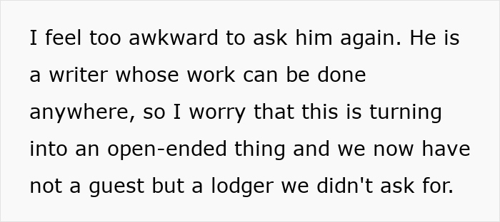 Text about feeling awkward asking a writer friend to leave, fearing they've become a house leech.