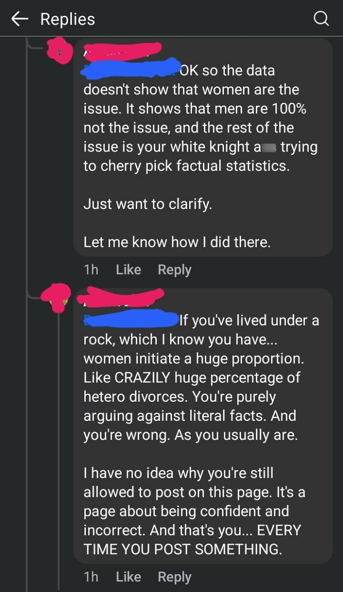 Online argument with one person incorrectly correcting another in a comment thread.
