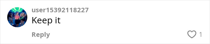 Online comment reading "Keep it" regarding Carrie Bradshaw's wedding dress find.