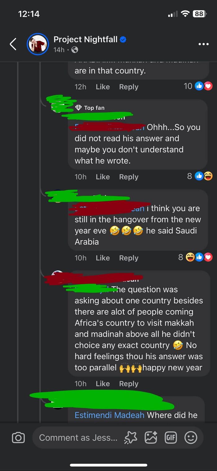 Facebook comment thread showing a humorous incorrect correction exchange.