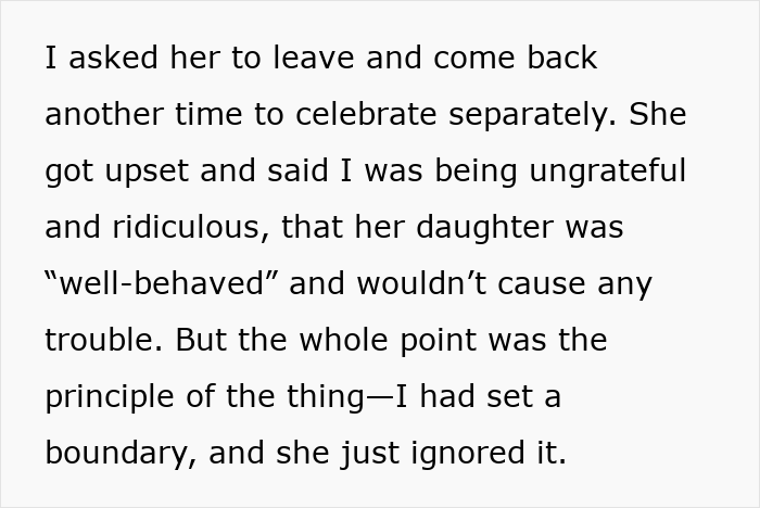 Text from an article discussing a child-free birthday dinner boundary issue.