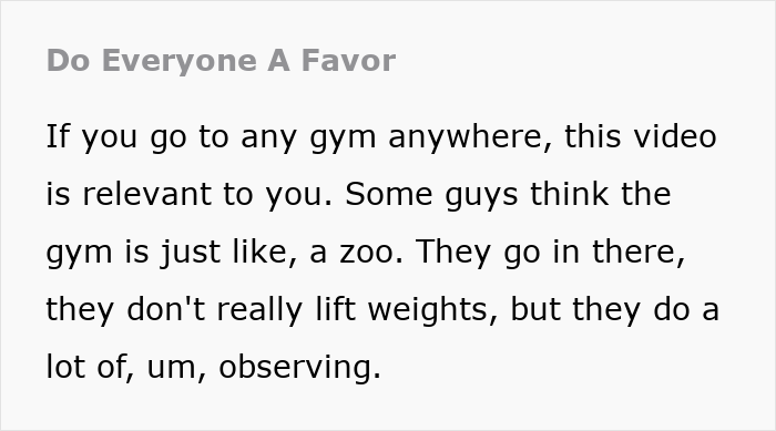 Text highlights how some men view the gym as a zoo, focusing more on observing than exercising. Text highlights how some men view the gym as a zoo, focusing more on observing than exercising.