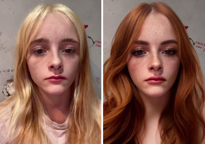 Digital makeover by content creator showing before and after transformation.
