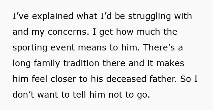 Text about a pregnant wife discussing concerns as her husband prioritizes sports over family events.