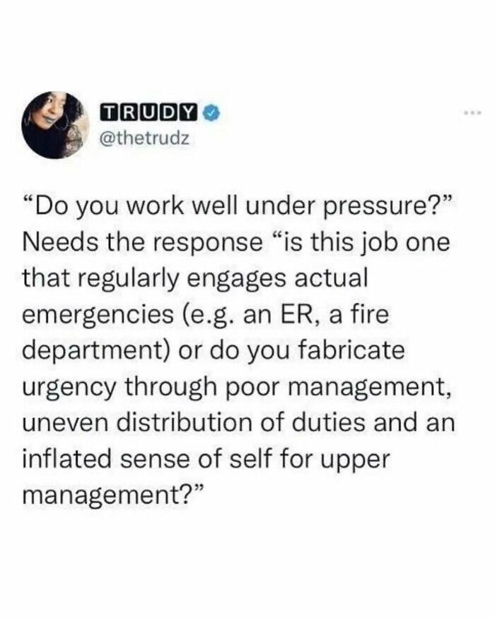Tweet questions work culture and management, highlighting anti-capitalism concerns.