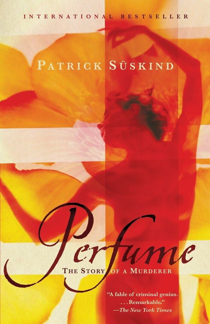 "Cover of 'Perfume: The Story of a M******r' by Patrick Süskind with an abstract floral design, celebrated among bookworms."