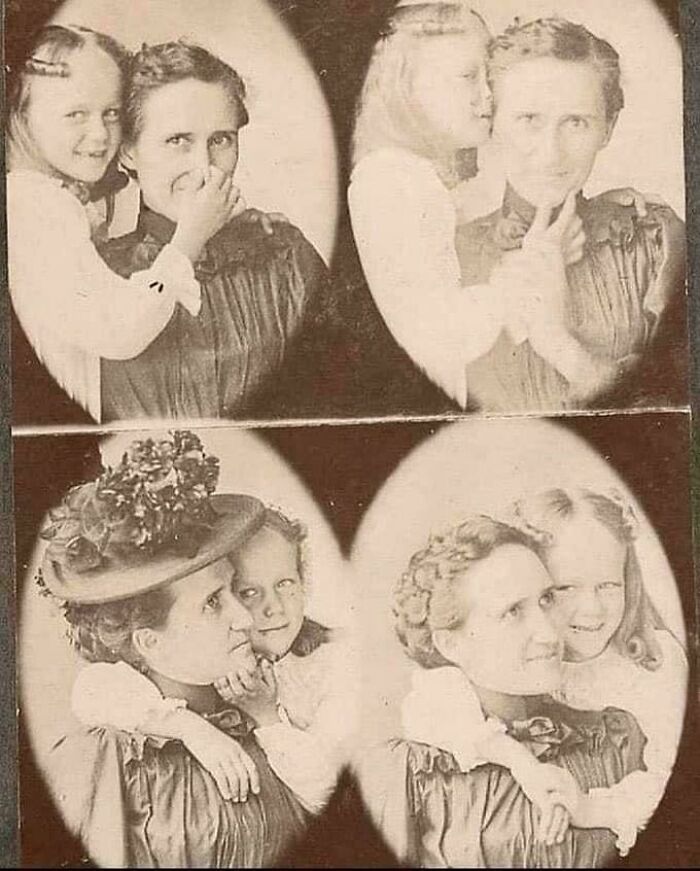 Vintage photo collage of a woman and girl, capturing rare historical moments in candid poses.