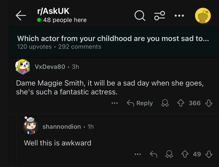 Reddit post about a future prediction aged bad, with comments about an actress.