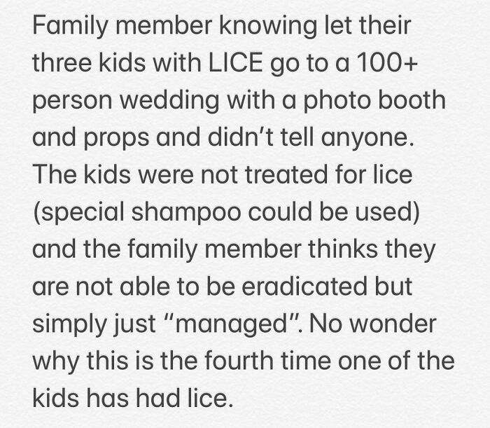 Family Member Brings Kids With Lice To Wedding