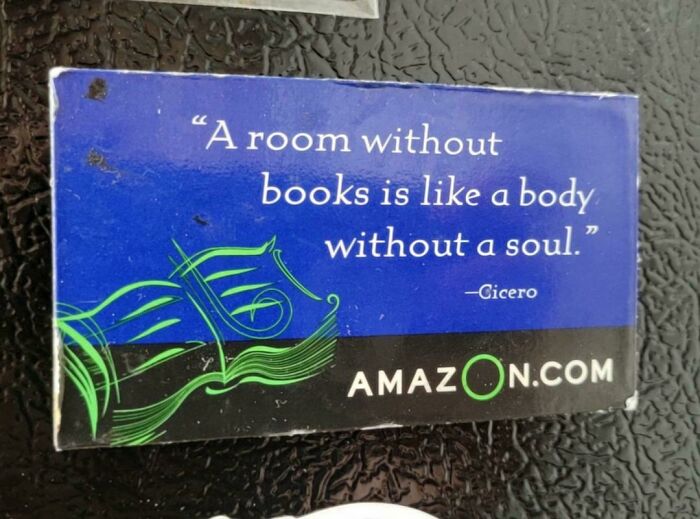 Blue vintage-style Amazon magnet with Cicero quote, representing cool old things.