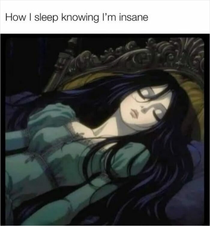 Anime girl sleeping peacefully, illustrating a funny silly Facebook meme.