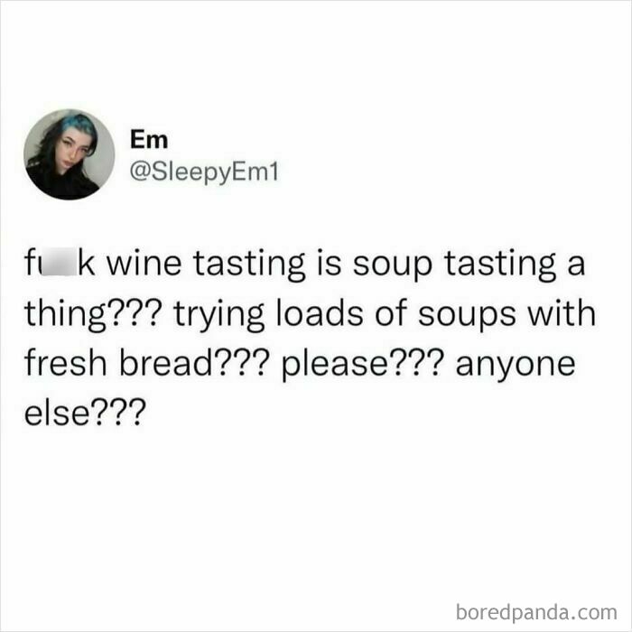 Text meme about soup tasting suggestion for funny random memes content.