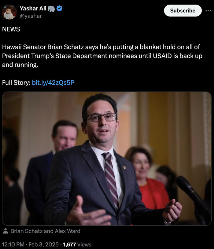 Tweet showing courageous political statement by Hawaii Senator amid State Department nominee hold, featured in new pics.