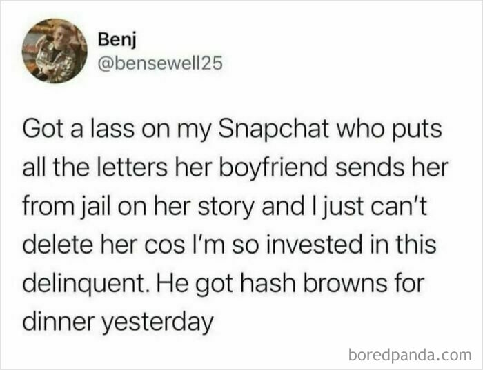 Funny meme about Snapchat updates featuring letters from jail.