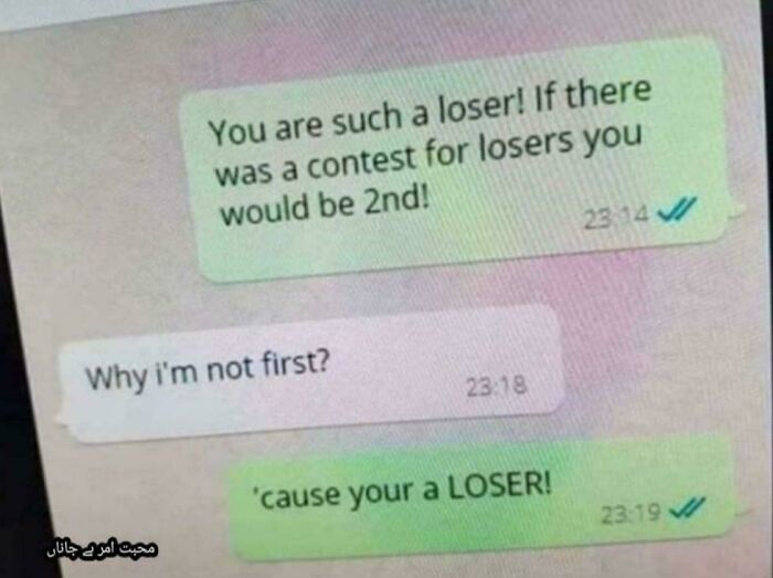 "Sarcastic text exchange weaponizing words with playful insults."