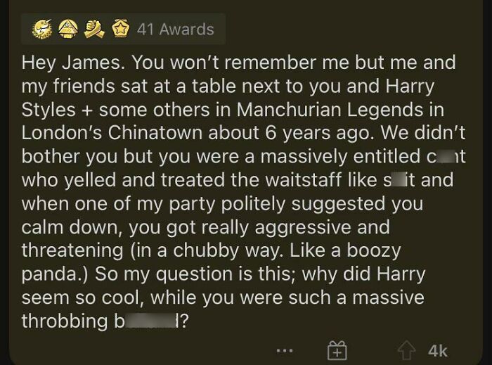 Text image where someone uses words to assertively criticize behavior at a restaurant.