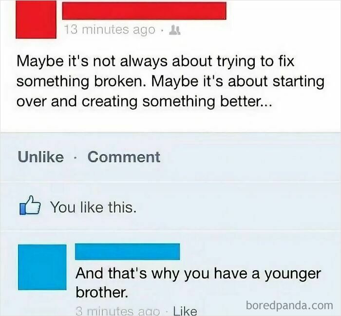 Text exchange showcasing clever wordplay, with a humorous comment about having a younger brother.