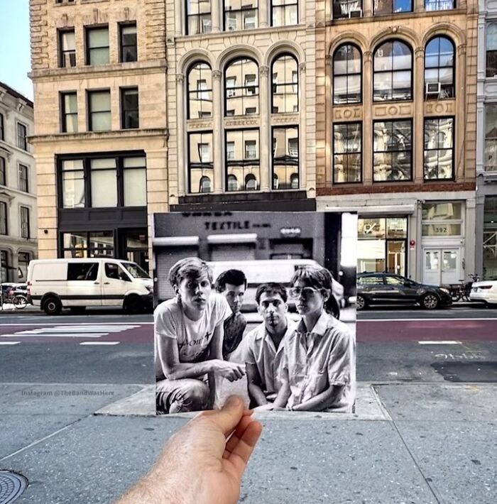 Iconic location with a vintage photo held in front, shot by Steve Birnbaum.