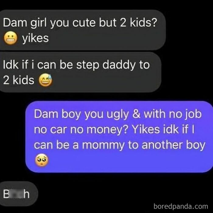 Text conversation displaying sharp comebacks, highlighting verbal sparring and witty replies.