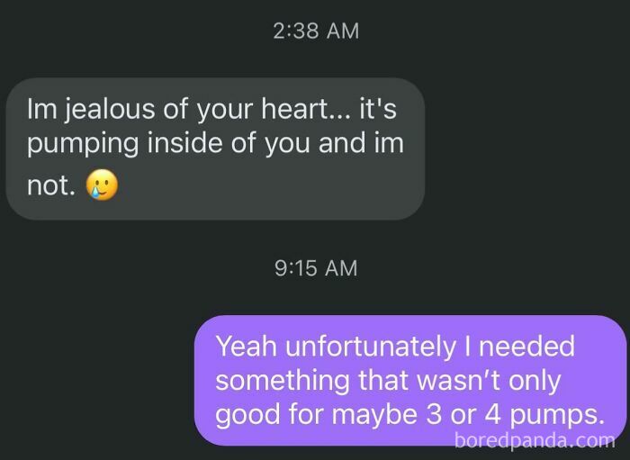 Text conversation: one person expresses jealousy creatively, the other responds with a sharp comeback, weaponizing words.